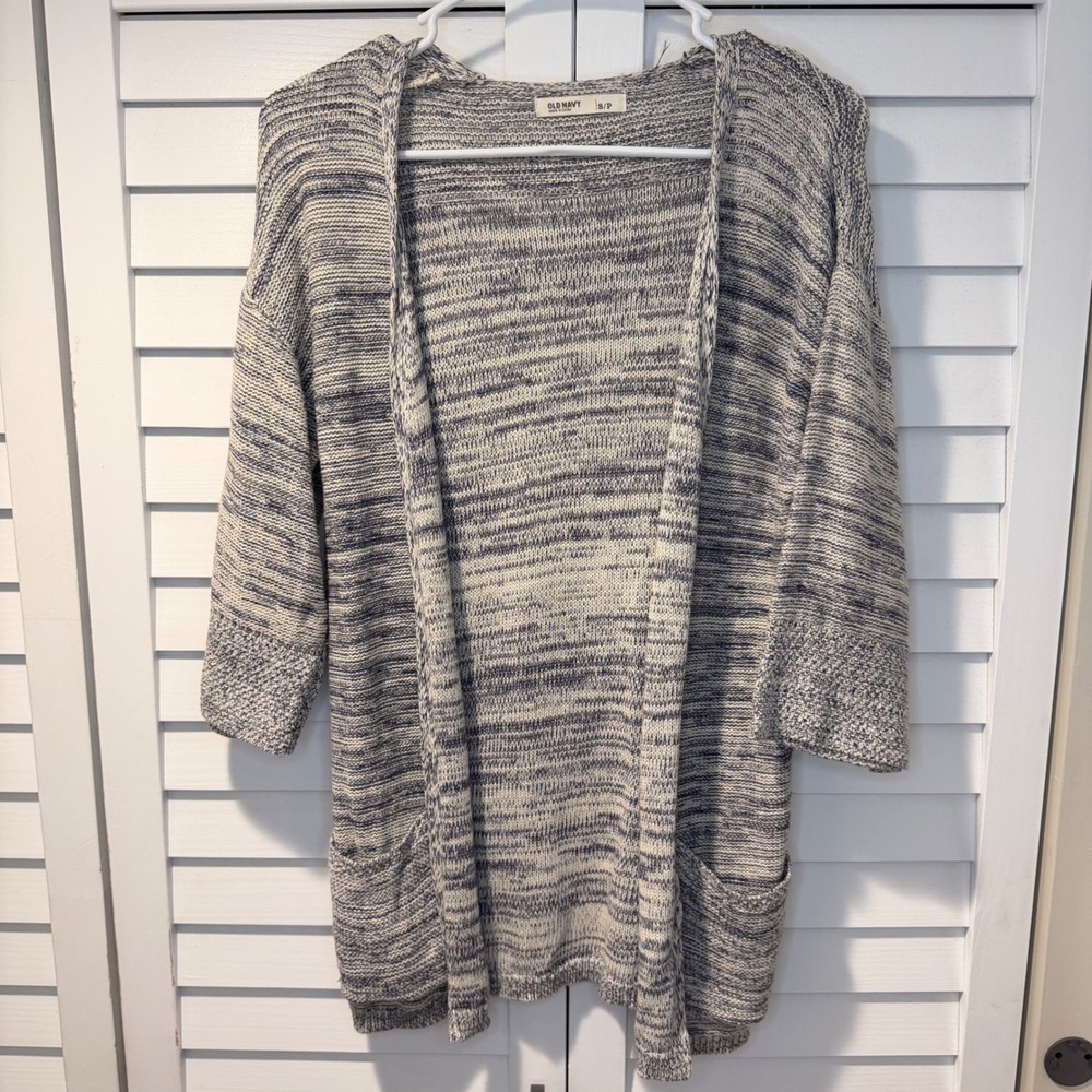 Old Navy Striped Knit Open Front Cardigan Sweater Women's Size S P Pockets Gray